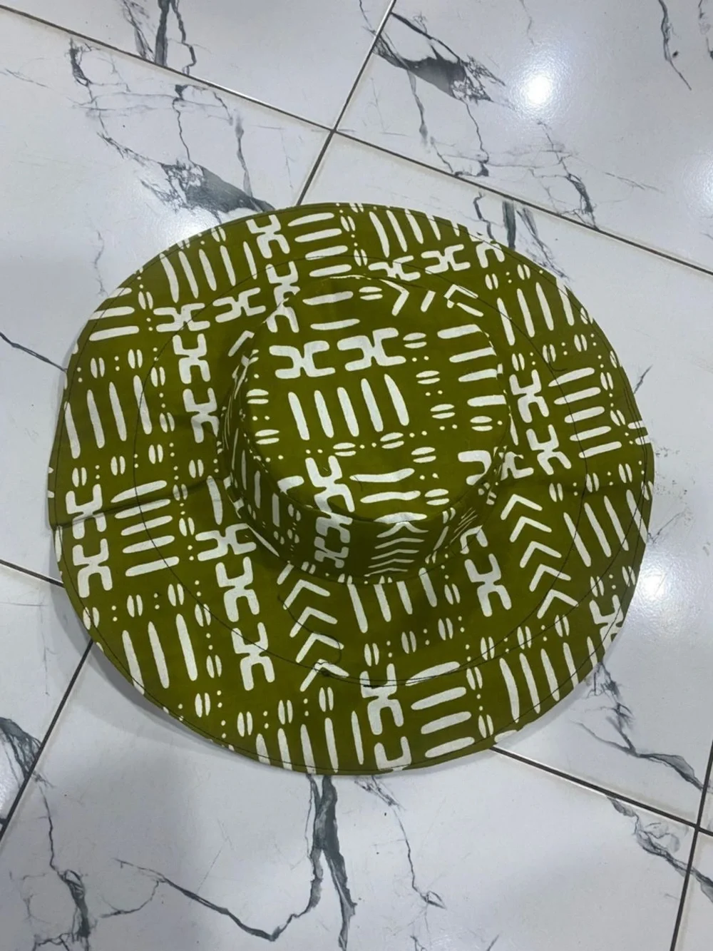 Handmade Olive Ankara wax Patterned Wide-Brim Women's Sun Hat